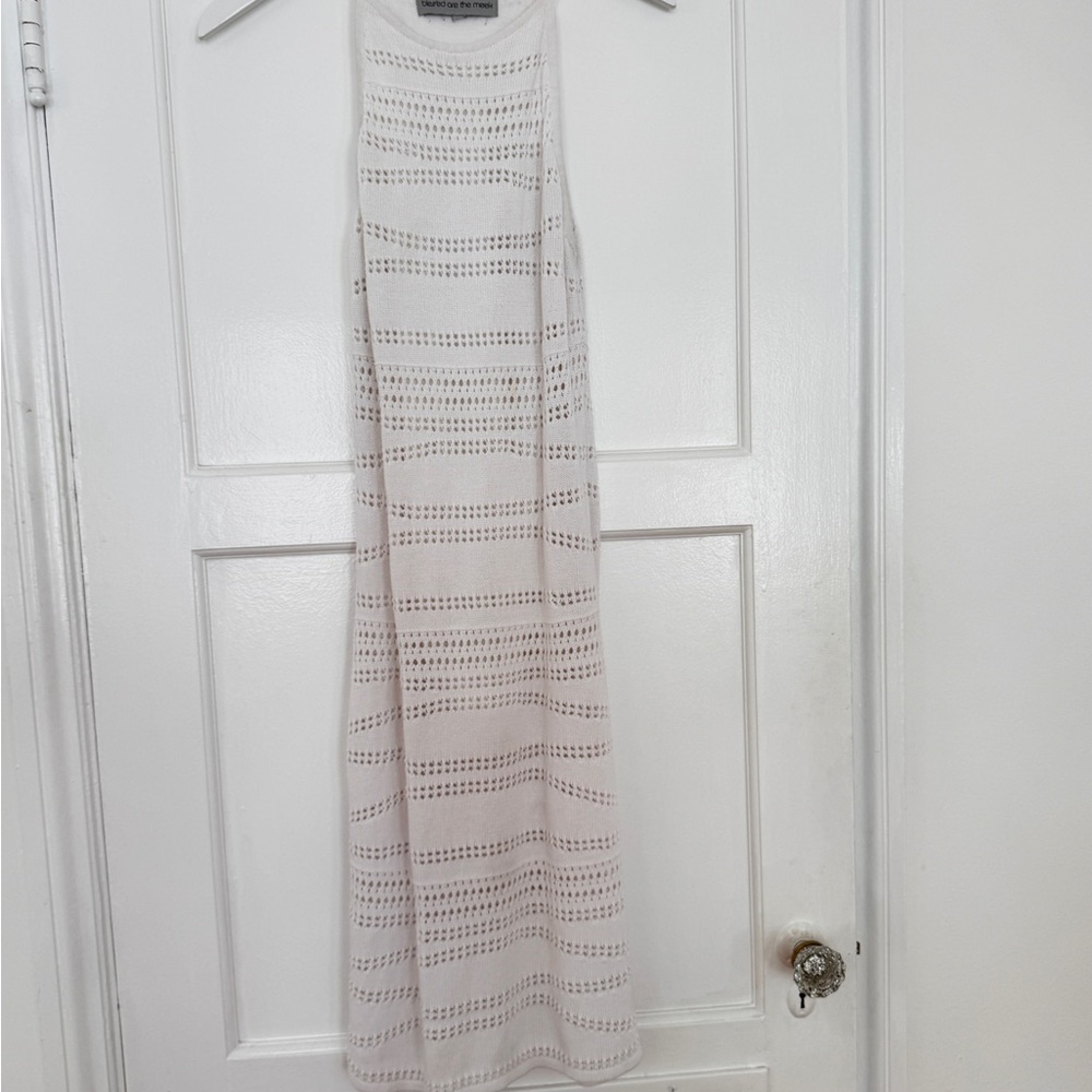 Crochet White Sleeveless Dress, lined